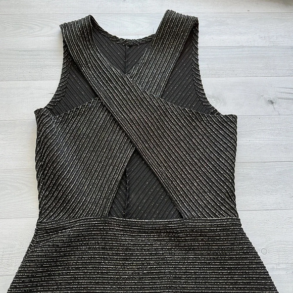 MANGO Casual Stretch Black Metallic Stripe Racerback Dress Size XS - Picture 3 of 5